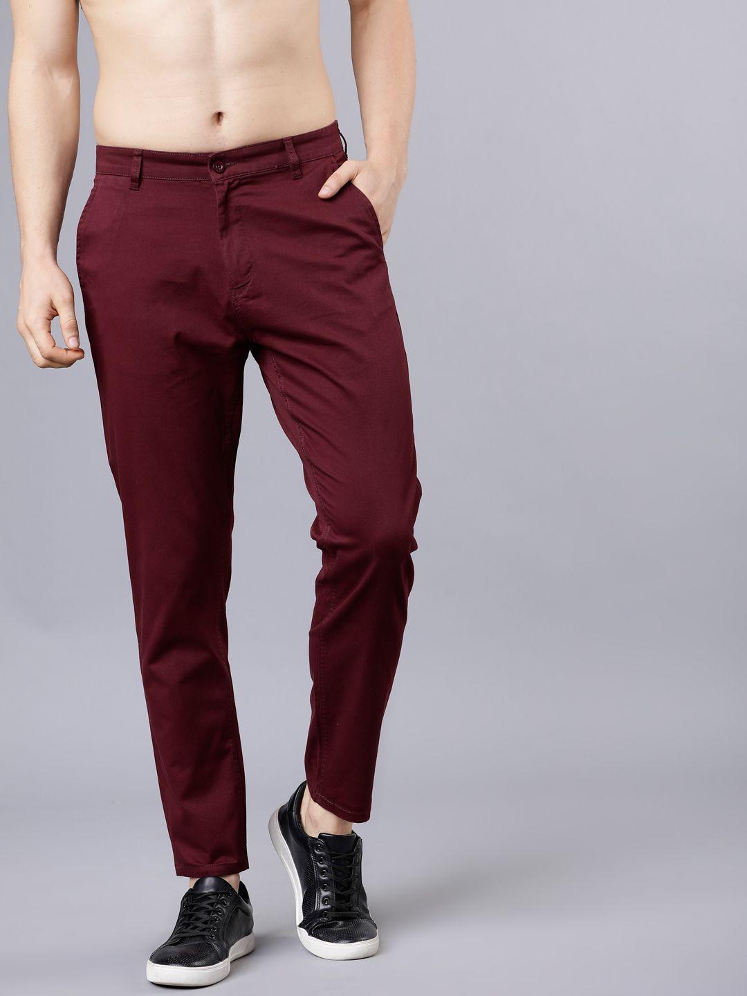 highlander men maroon tapered fit solid chinos