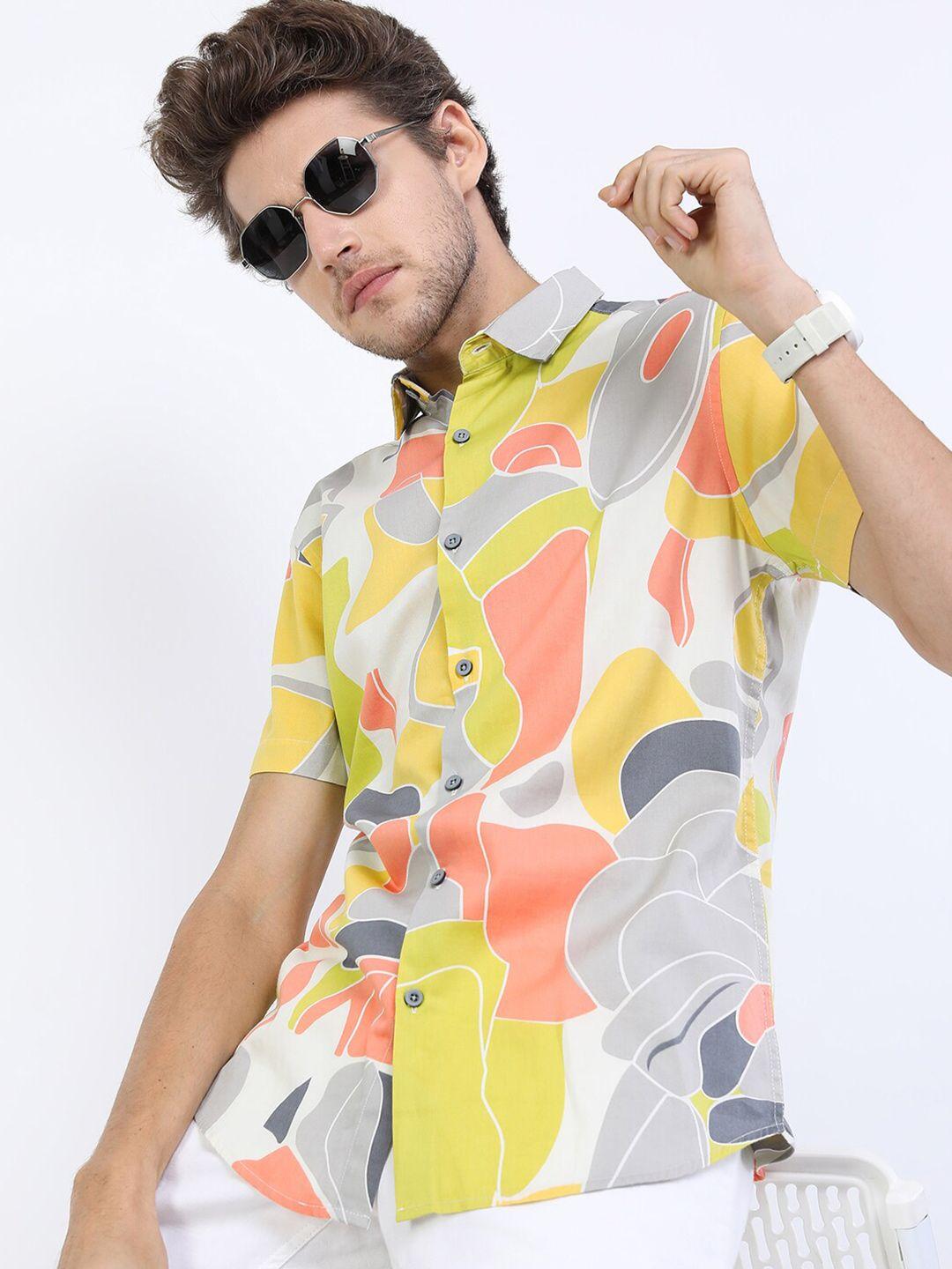 highlander men multicoloured slim fit printed casual shirt