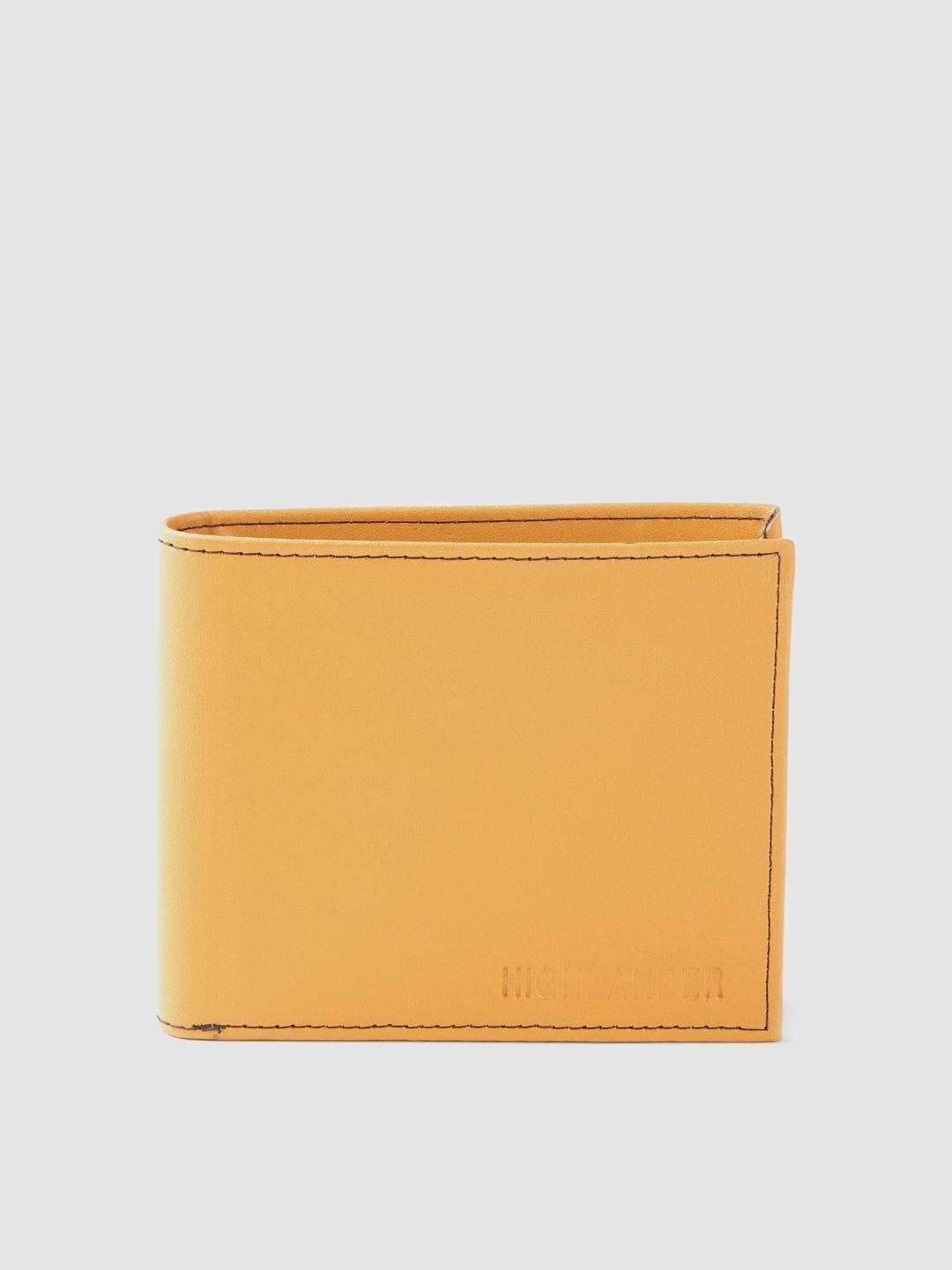 highlander men mustard yellow solid two fold wallet