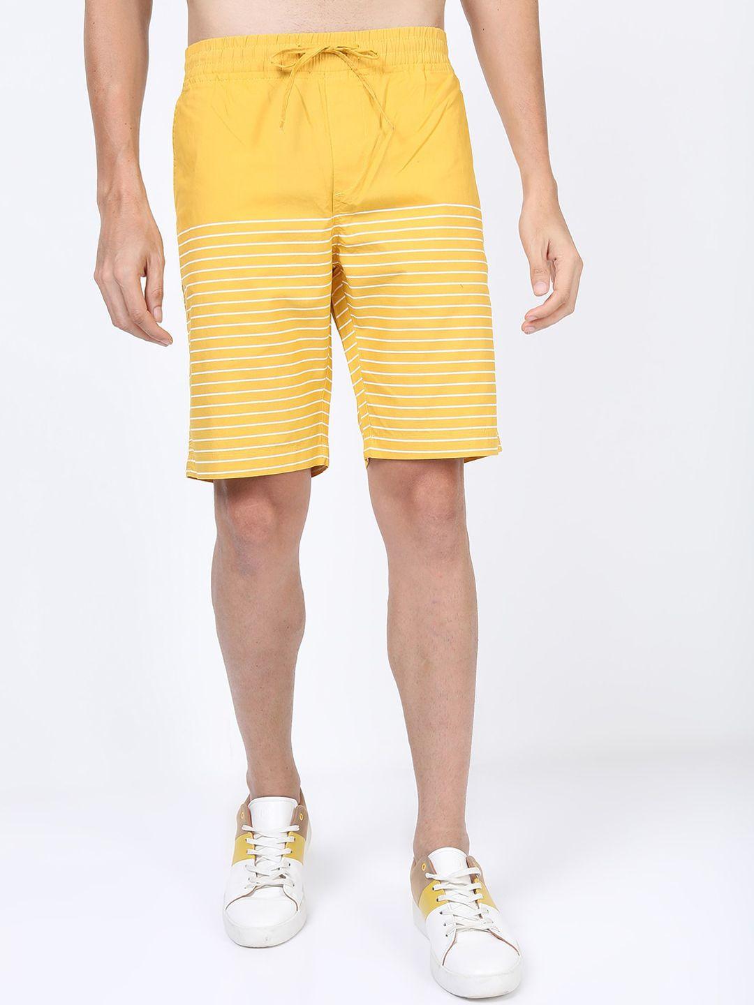 highlander men mustard yellow striped slim fit cotton shorts