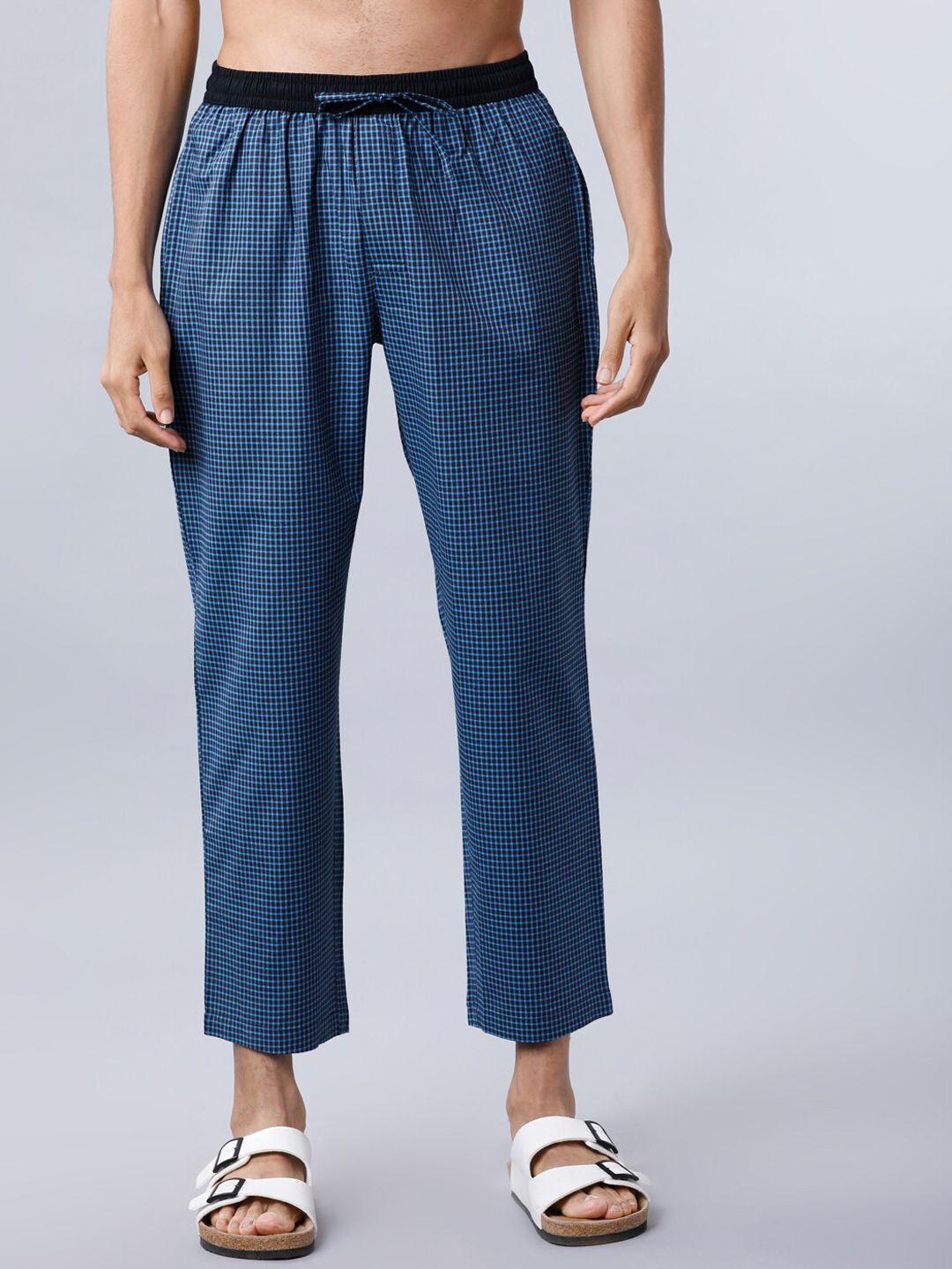 highlander men navy blue checked cropped lounge pants