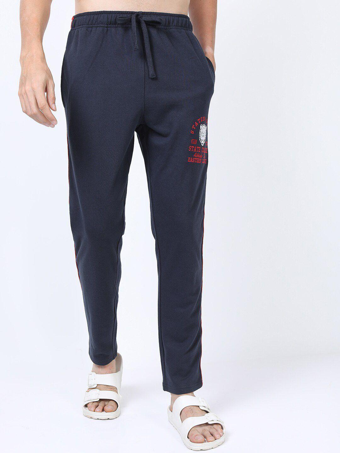 highlander men navy blue printed slim fit track pants