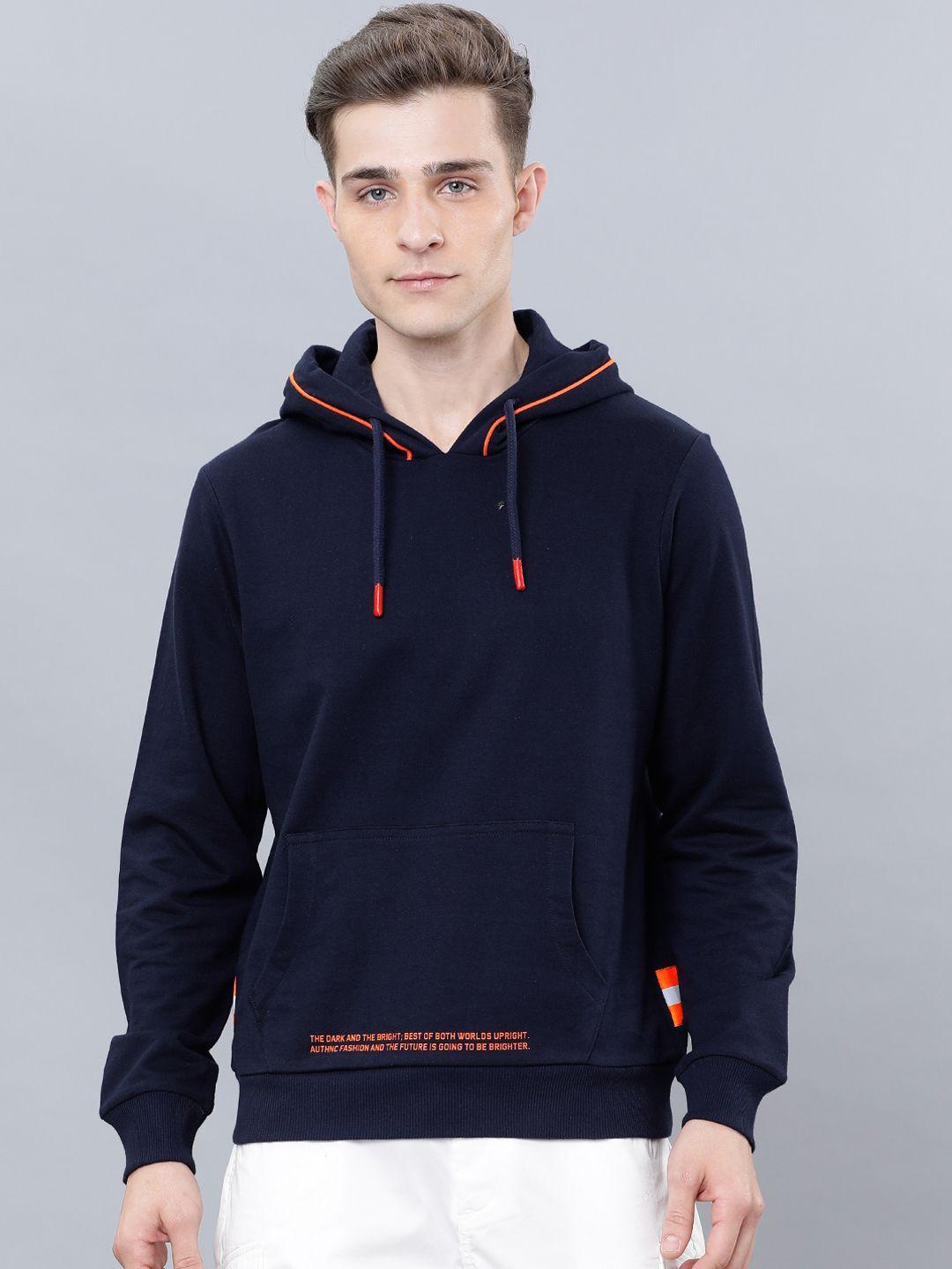 highlander men navy blue solid hooded sweatshirt