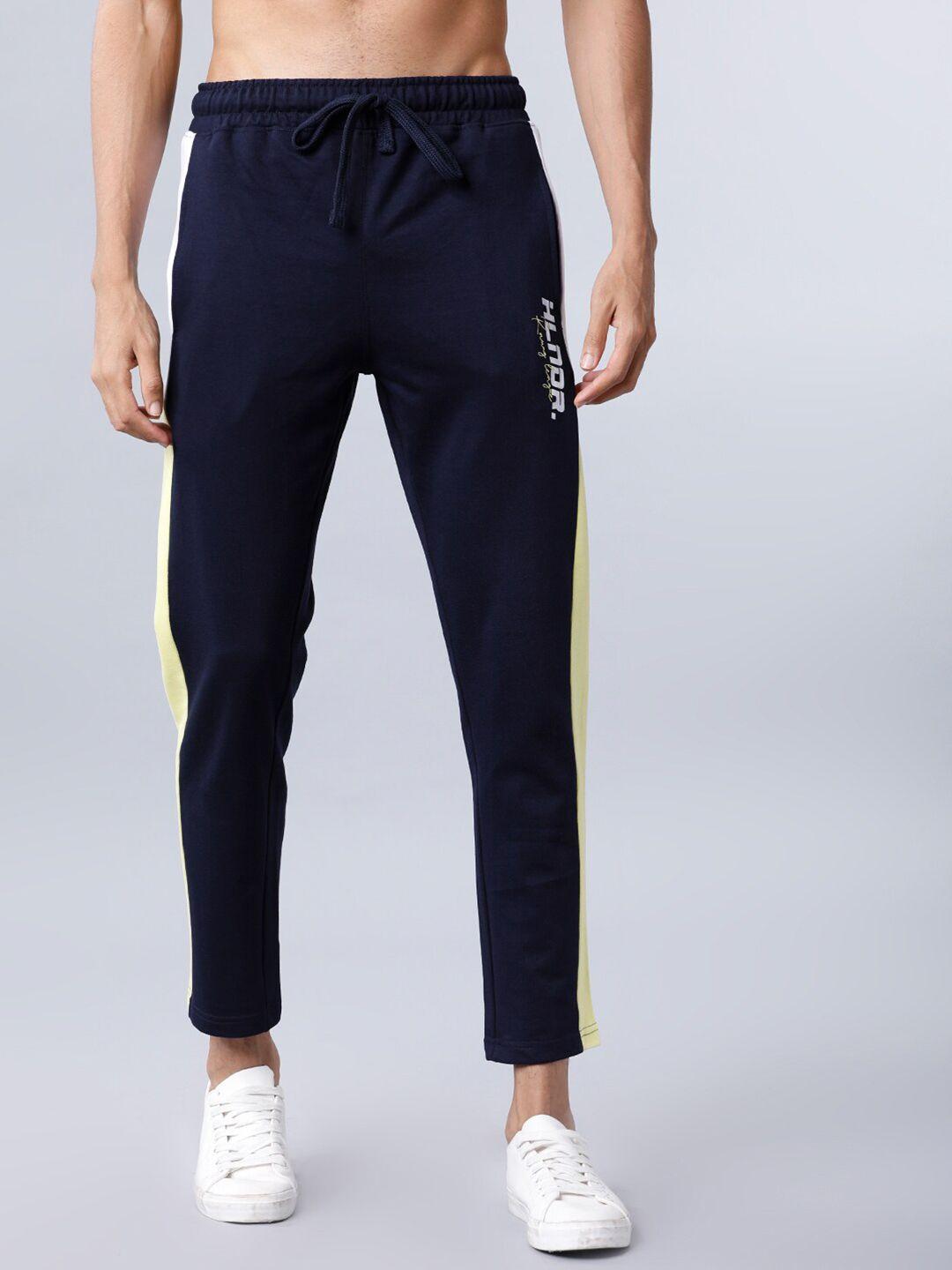 highlander men navy blue solid slim-fit track pants