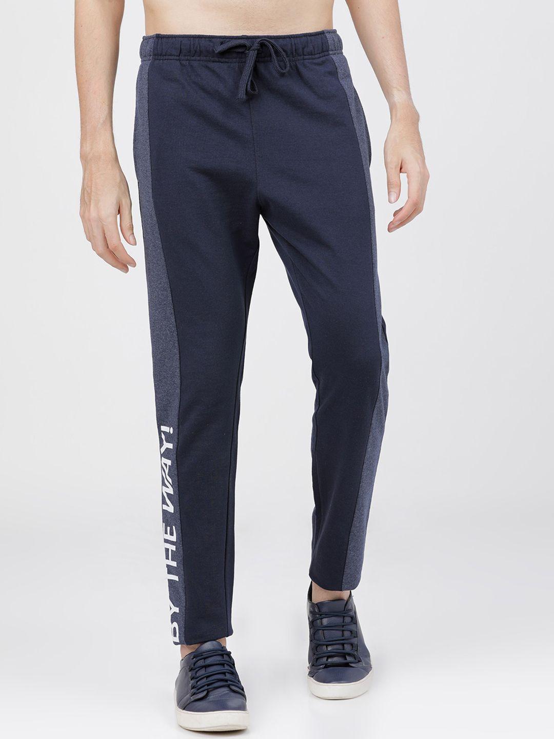 highlander men navy blue solid slim-fit track pants