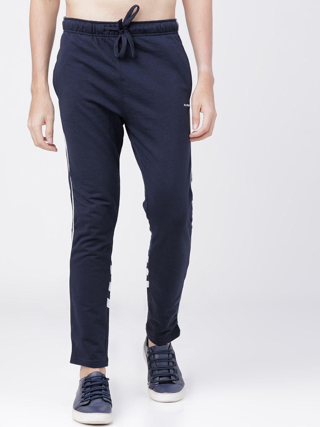 highlander men navy blue solid slim-fit track pants