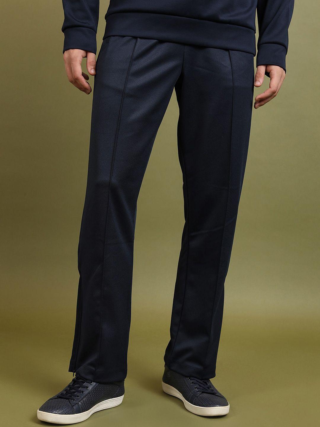 highlander men navy blue straight fit trousers