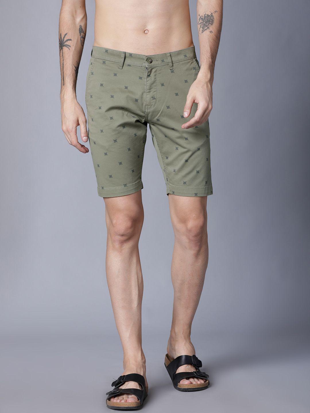 highlander men olive green printed slim fit cargo shorts