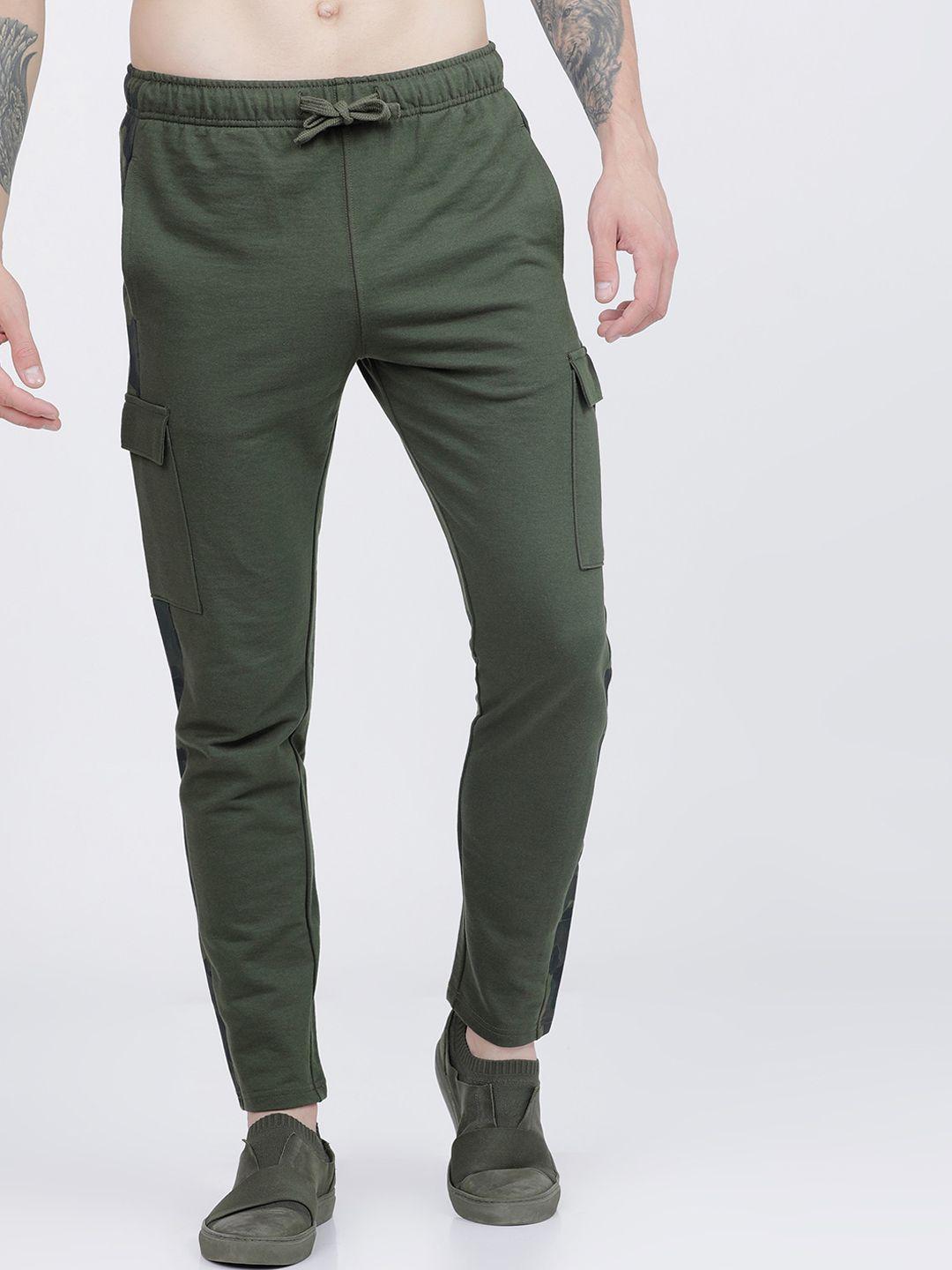 highlander men olive-green solid slim-fit track pants