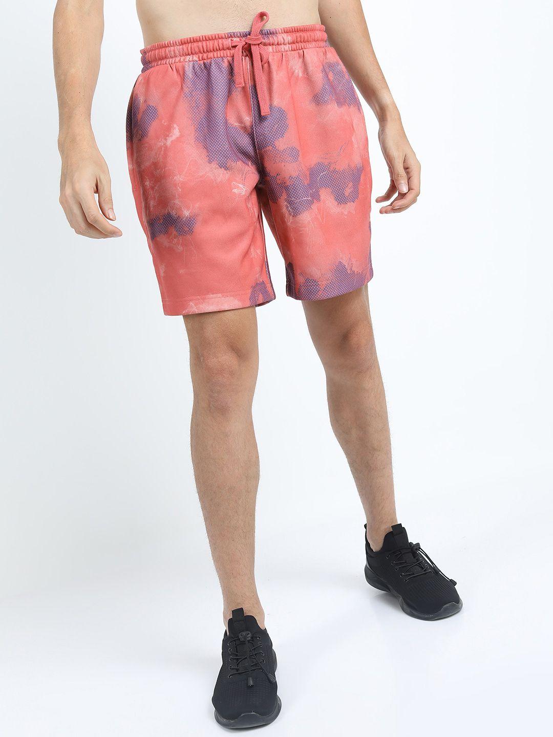 highlander men orange & purple abstract printed slim fit shorts