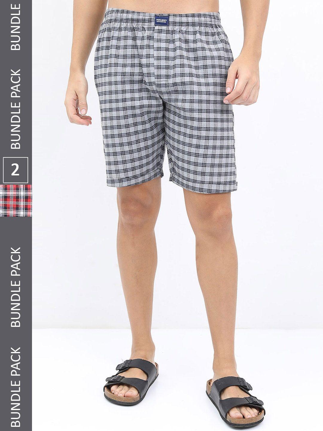 highlander men pack of 2 cotton checked shorts