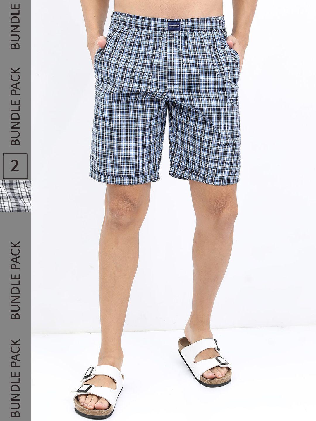 highlander men pack of 2 cotton checked shorts