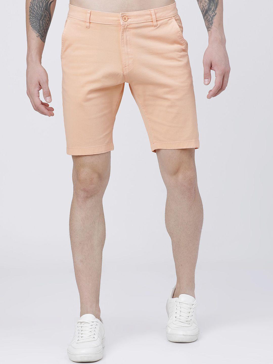 highlander men peach-coloured solid slim fit chino shorts
