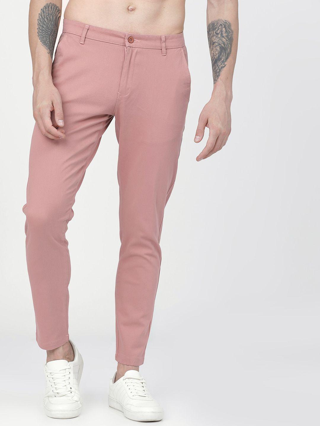 highlander men pink slim fit solid chinos