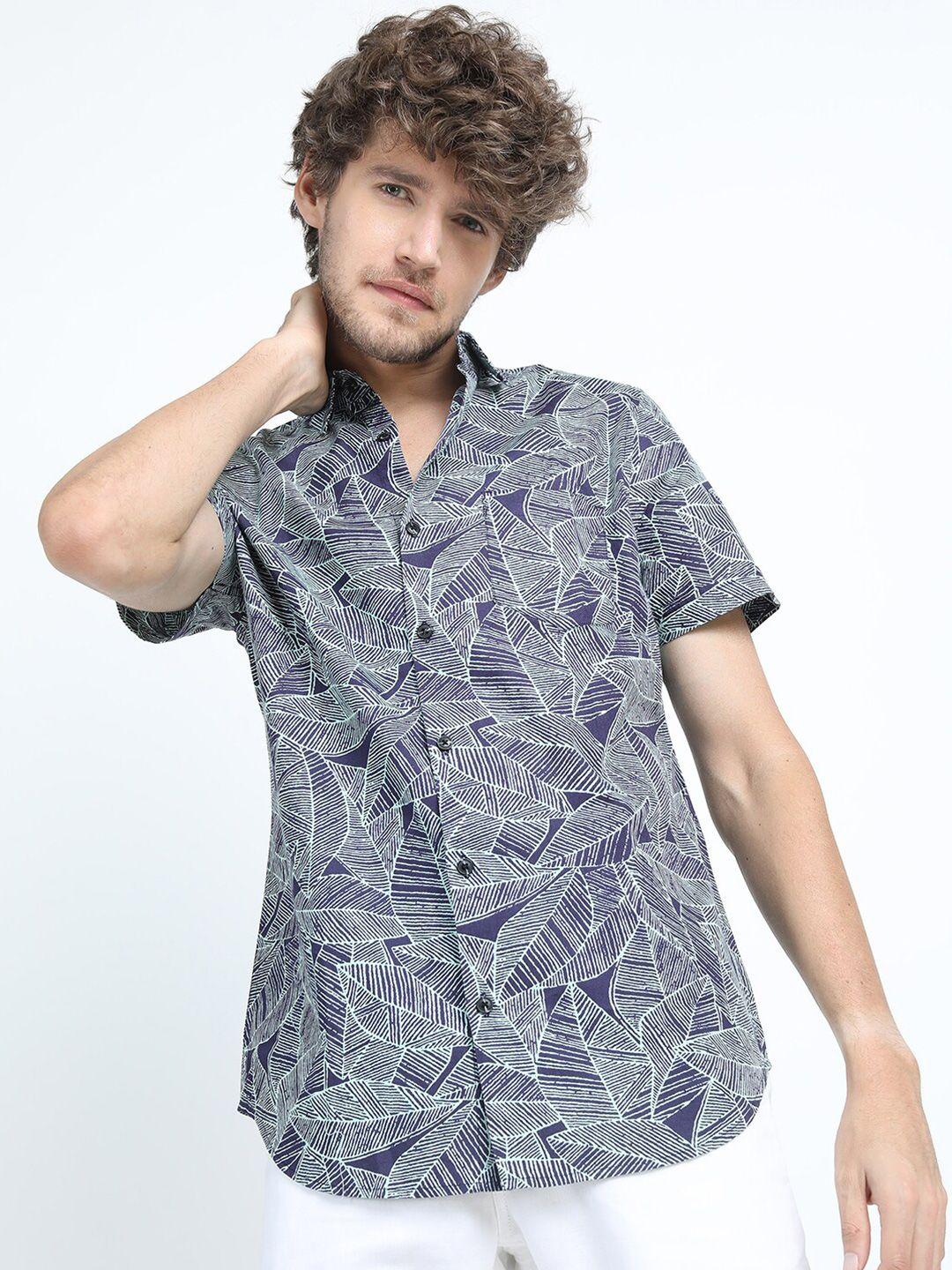 highlander men purple slim fit floral printed casual shirt