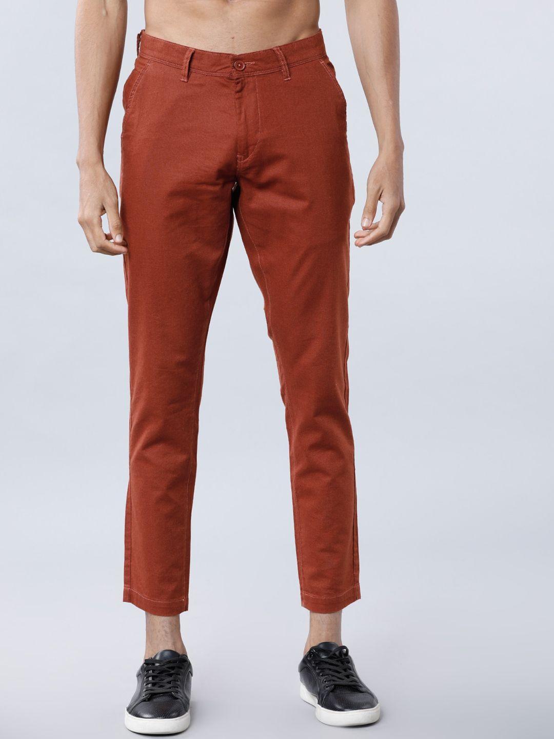 highlander men rust red slim fit solid chinos