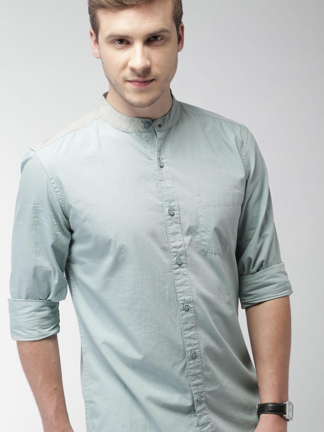 highlander men sea green slim fit solid casual shirt