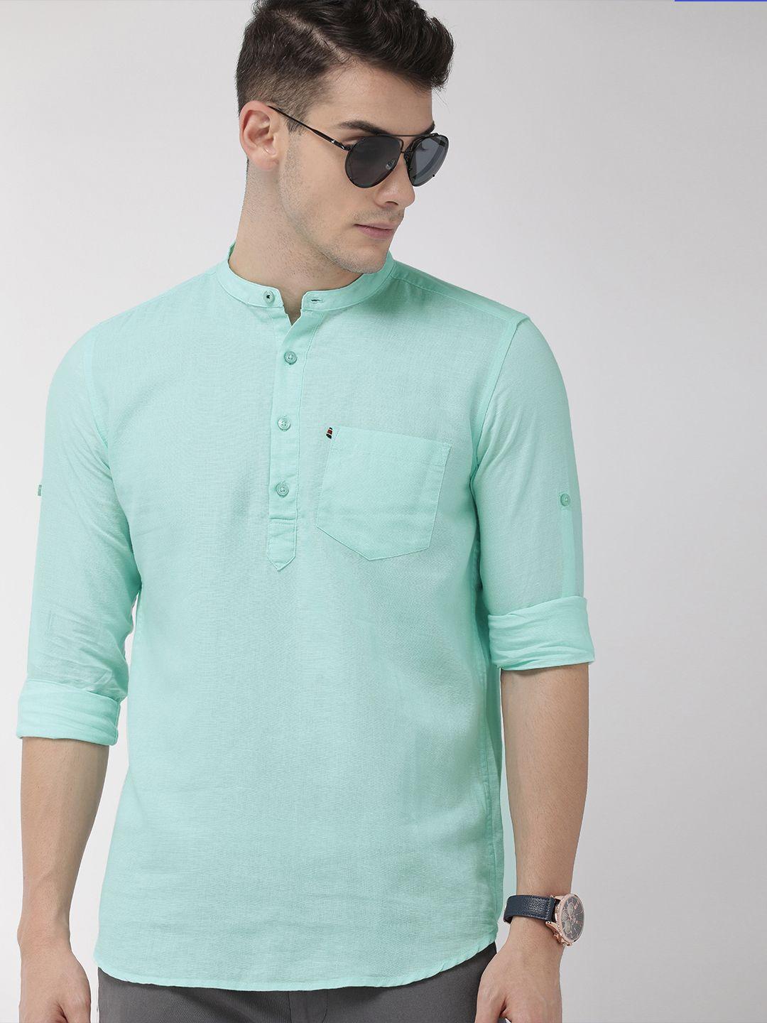 highlander men turquoise blue slim fit solid casual shirt