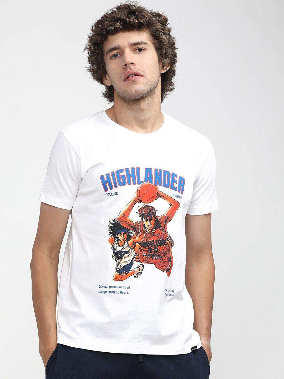 highlander men white brand logo printed slim fit t-shirt