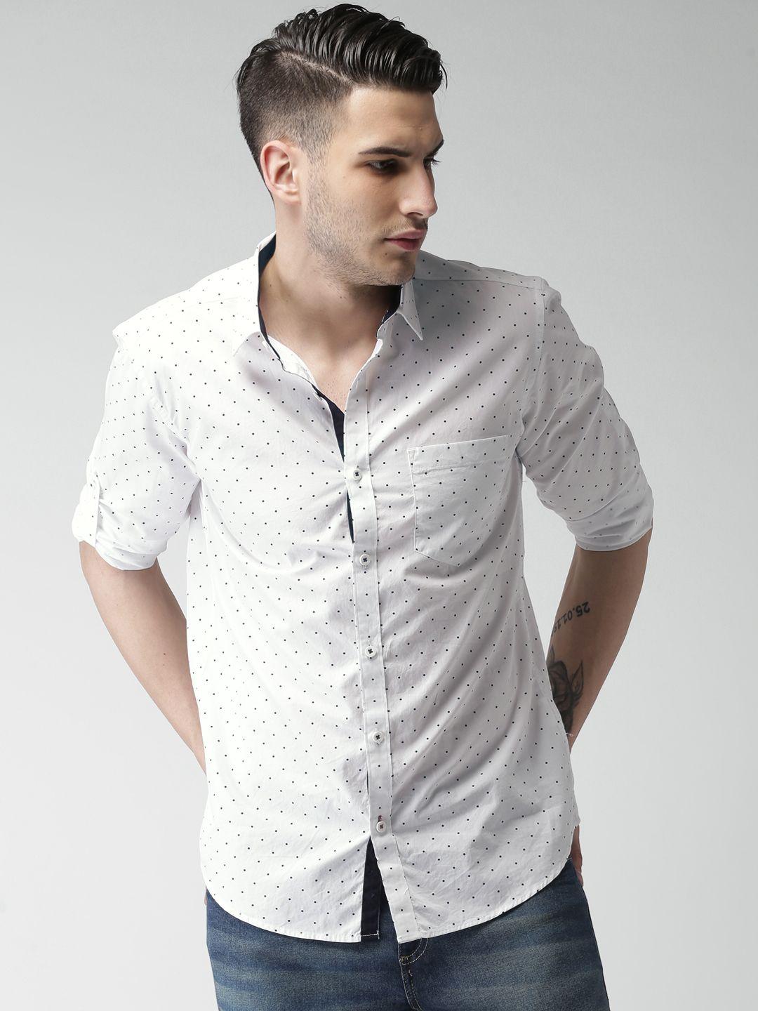 highlander men white slim fit printed casual shirt