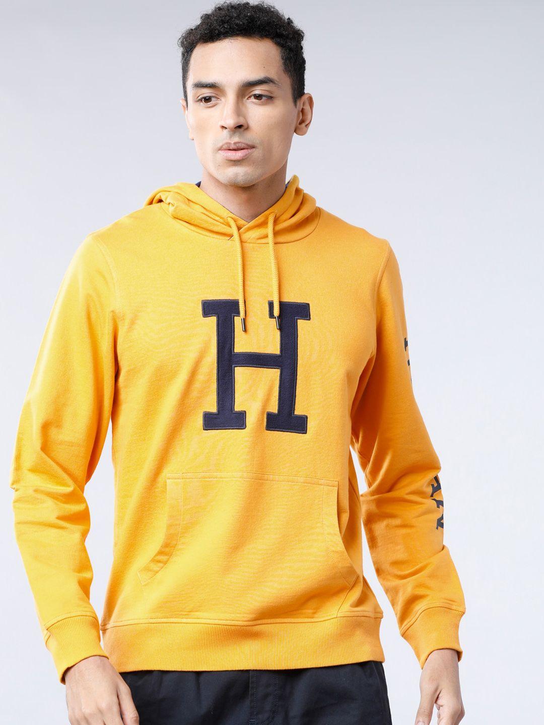 highlander men yellow printed hooded sweatshirt