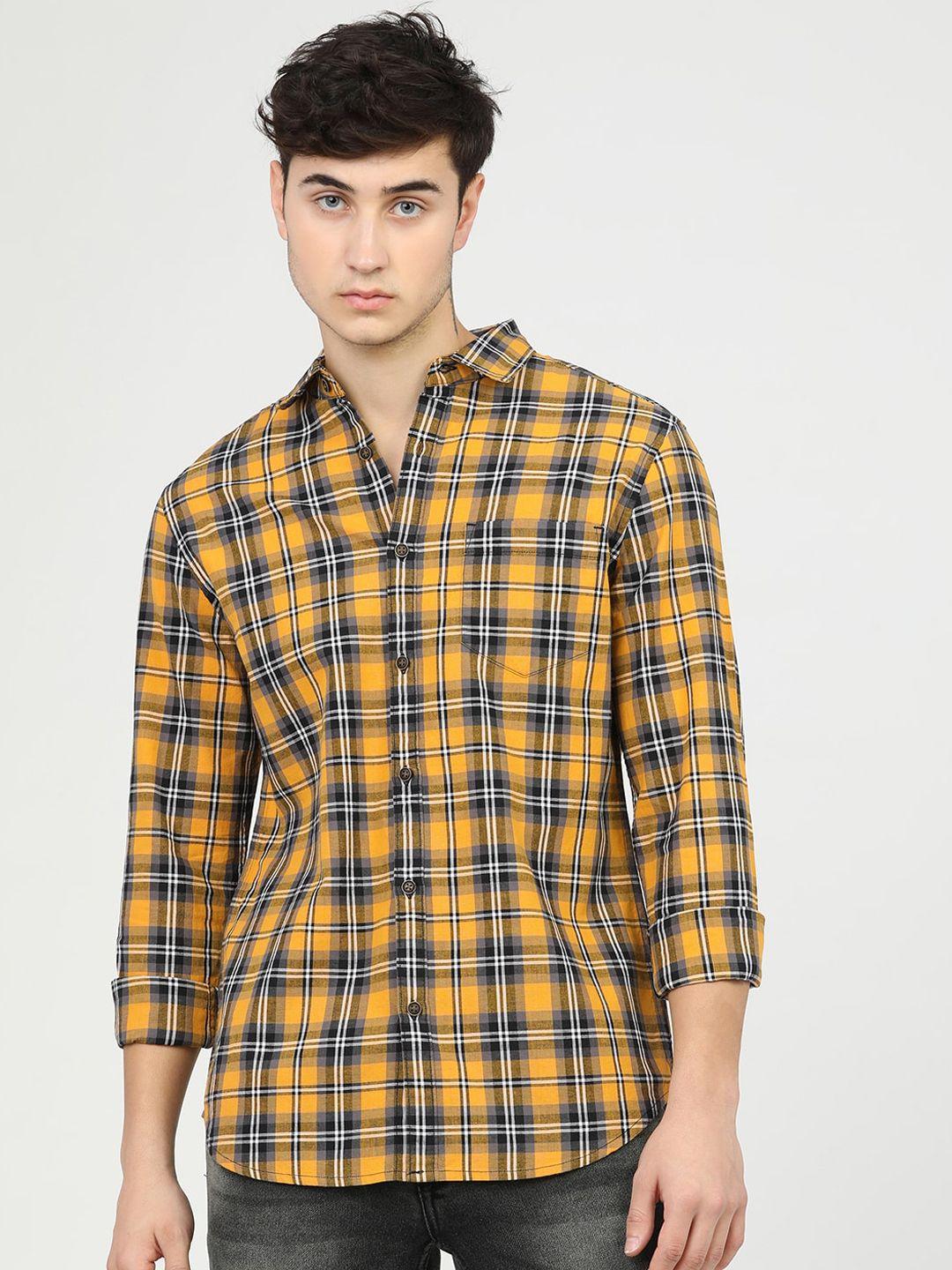 highlander men yellow slim fit tartan checks opaque checked casual shirt