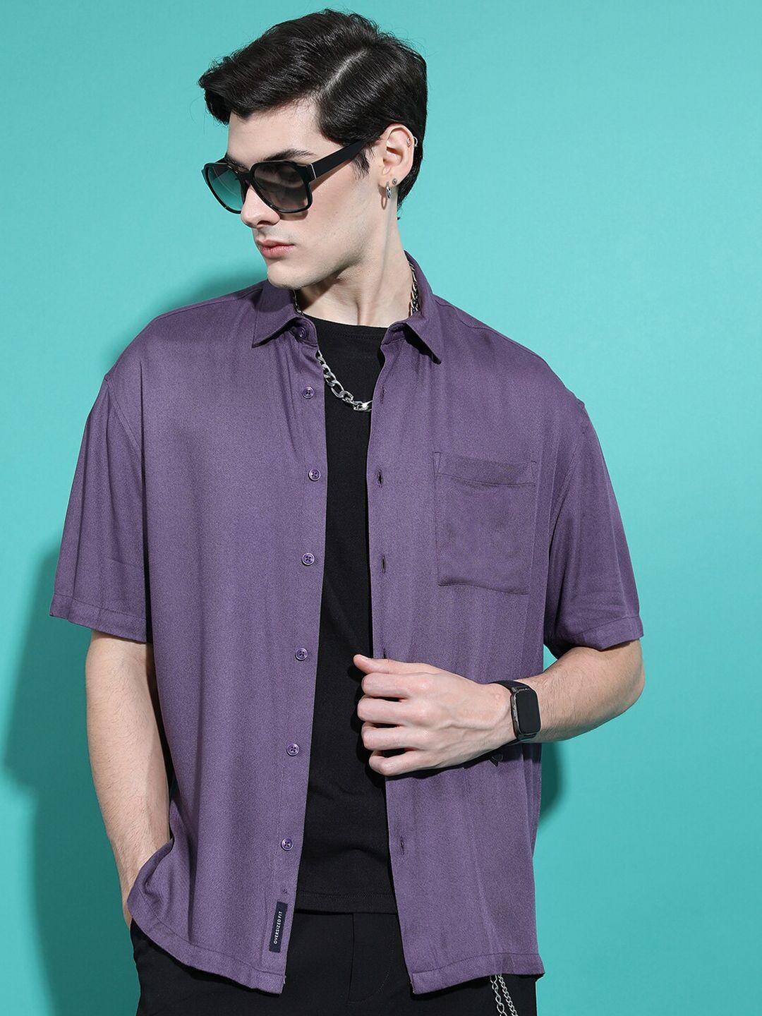 highlander oversized spread collar short sleeve casual shirt