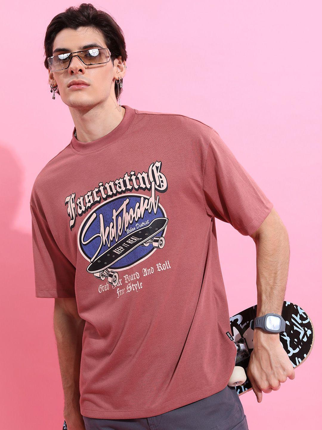 highlander pink graphic printed drop shoulder sleeves oversized t-shirt