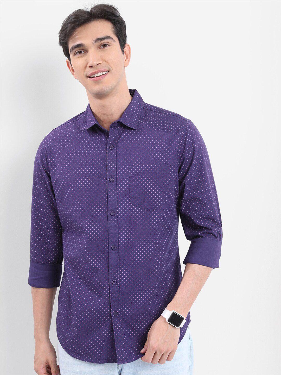 highlander purple & pink micro ditsy printed slim fit cotton casual shirt