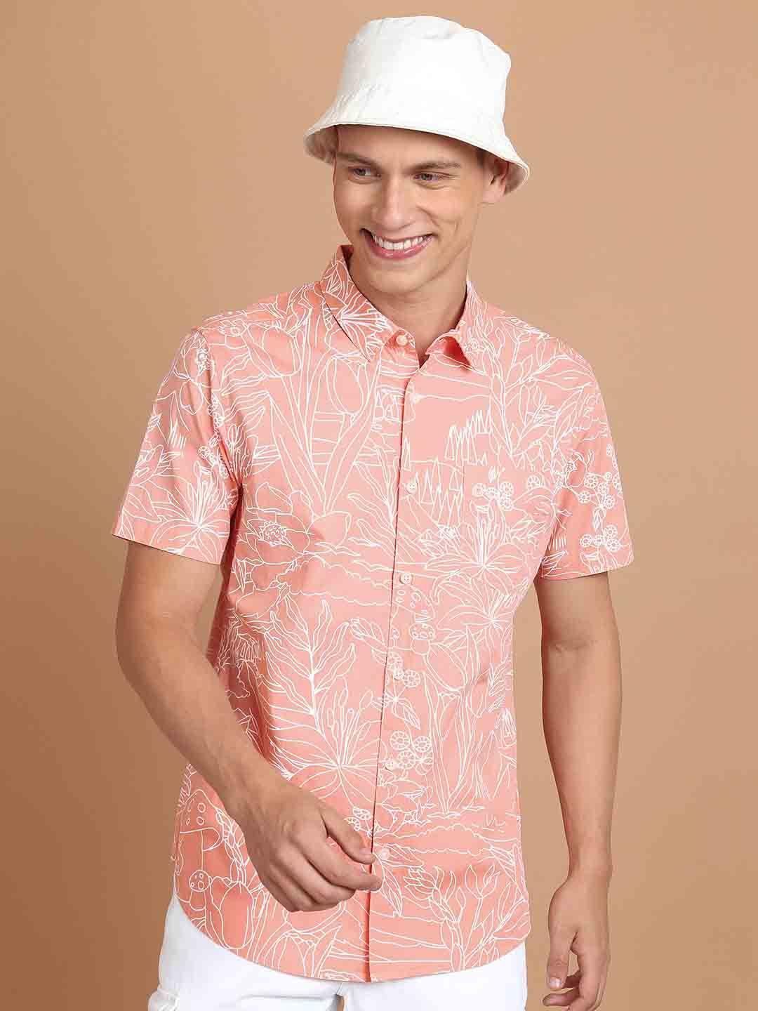 highlander slim fit abstract printed cotton casual shirt