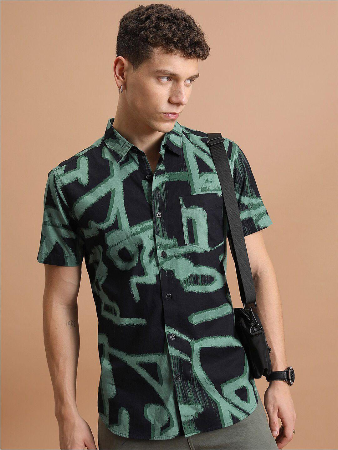 highlander slim fit abstract printed short sleeves cotton casual shirt