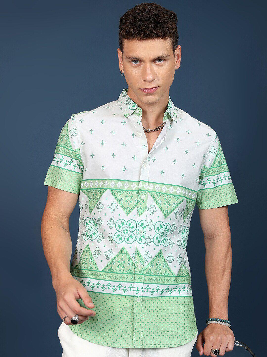 highlander slim fit ethnic motifs printed cotton casual shirt