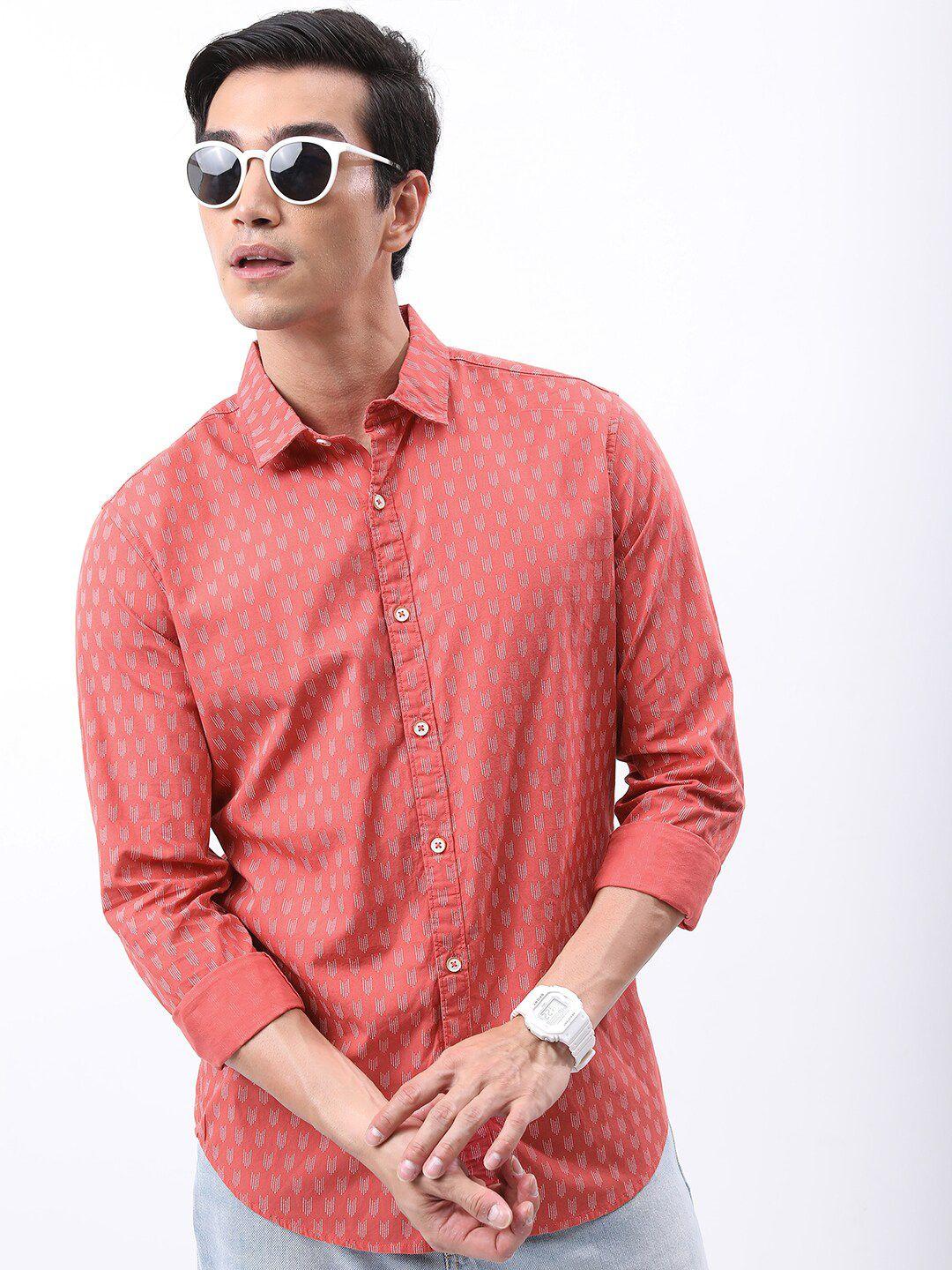 highlander slim fit geometric printed casual cotton shirt