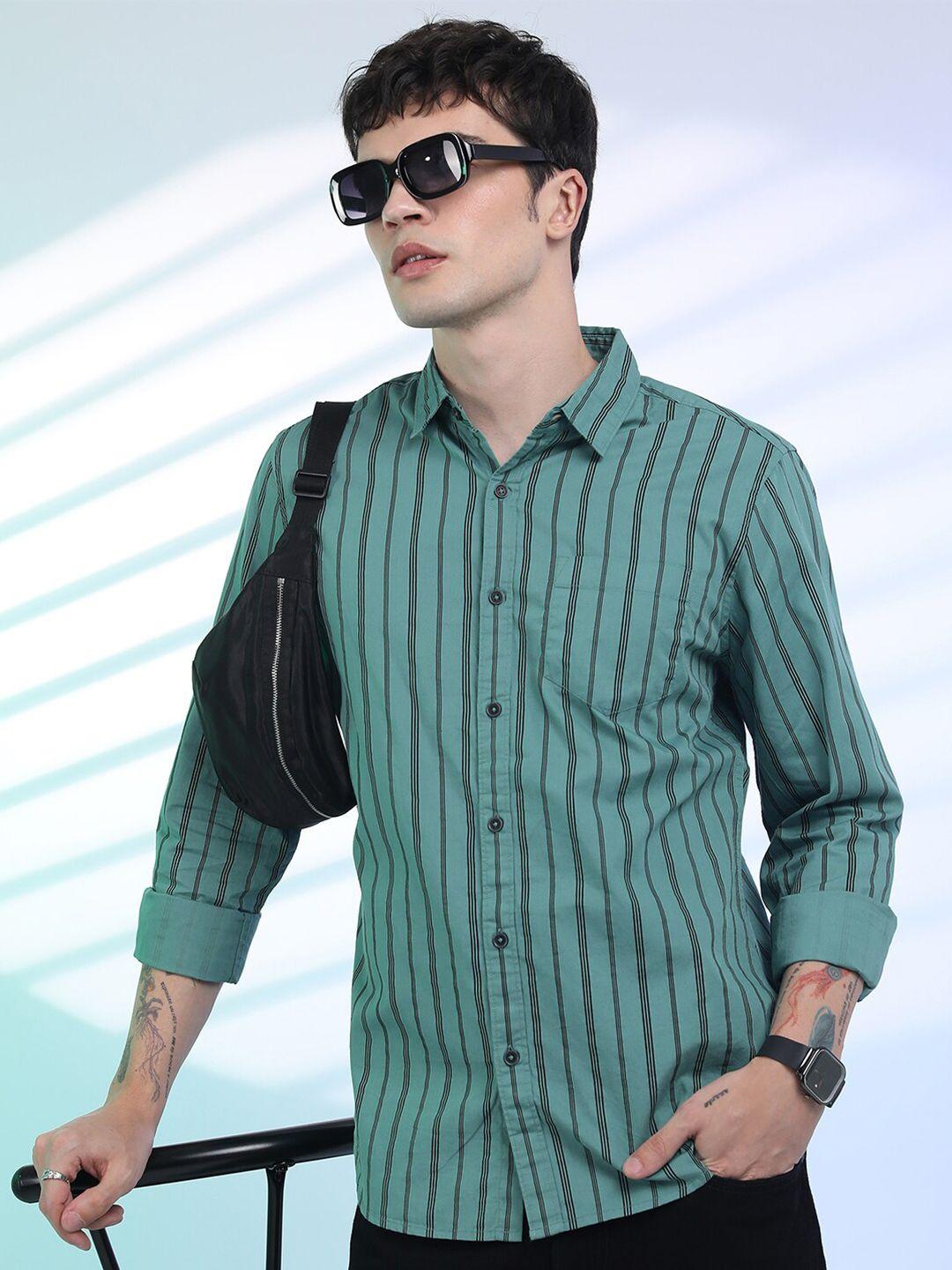 highlander slim fit opaque striped casual shirt