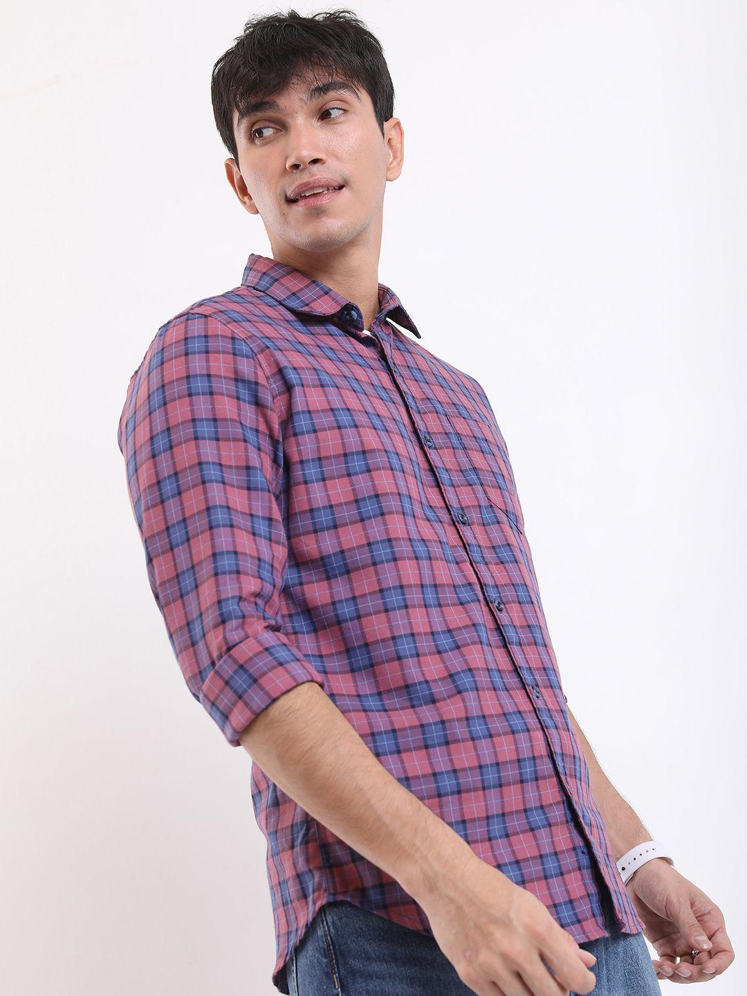 highlander slim fit tartan checked casual shirt