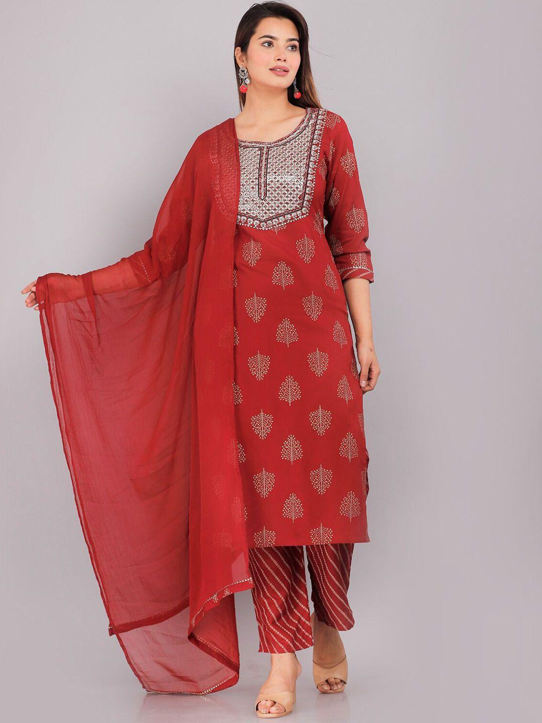 highlight fashion export bandhani printed straight kurta with trousers & dupatta