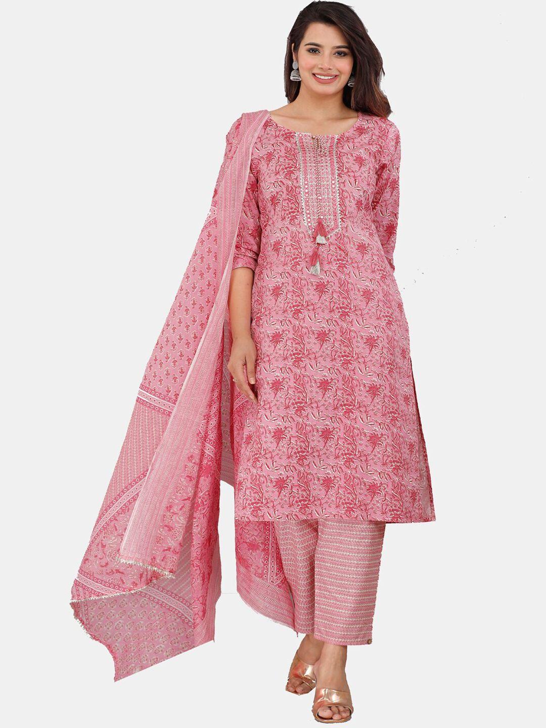 highlight fashion export floral printed pure cotton kurta with trousers & with dupatta