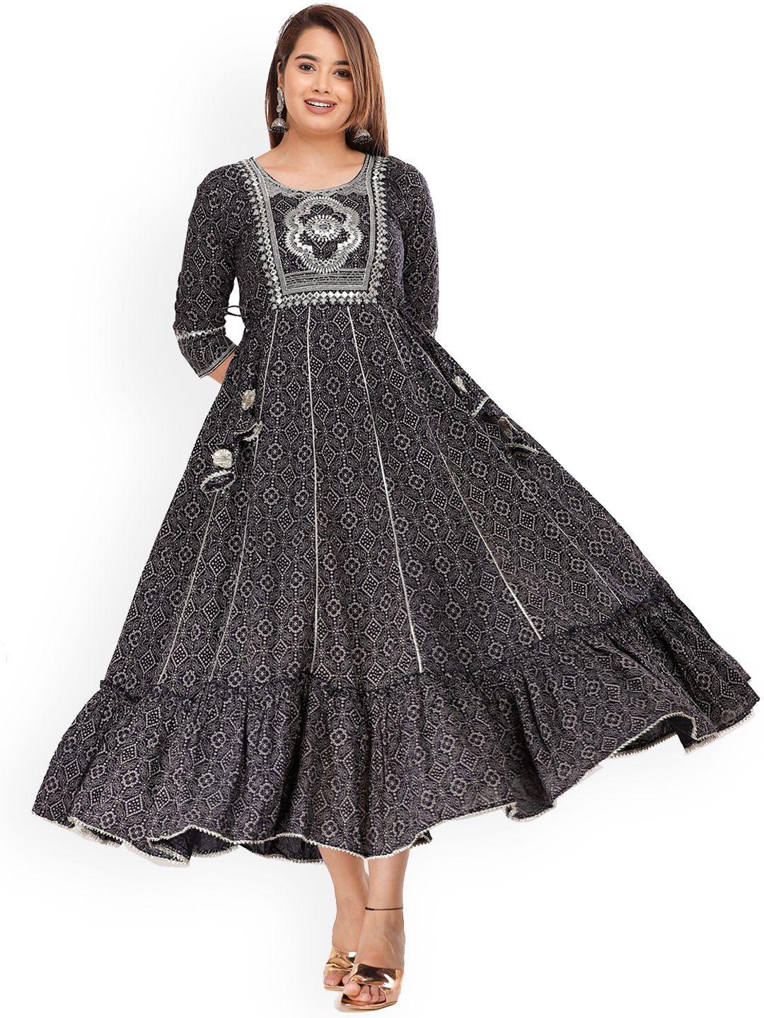 highlight fashion export women ethnic motifs embroidered flared sleeves thread work anarkali kurta