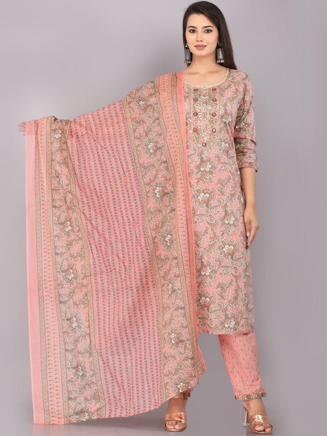highlight fashion export  floral printed straight kurta with trousers & dupatta