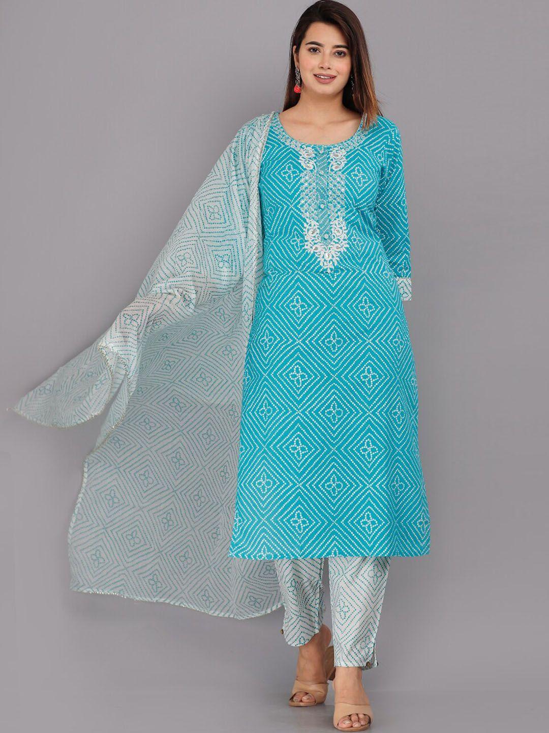 highlight fashion export bandhani printed pure cotton kurta with trousers & dupatta