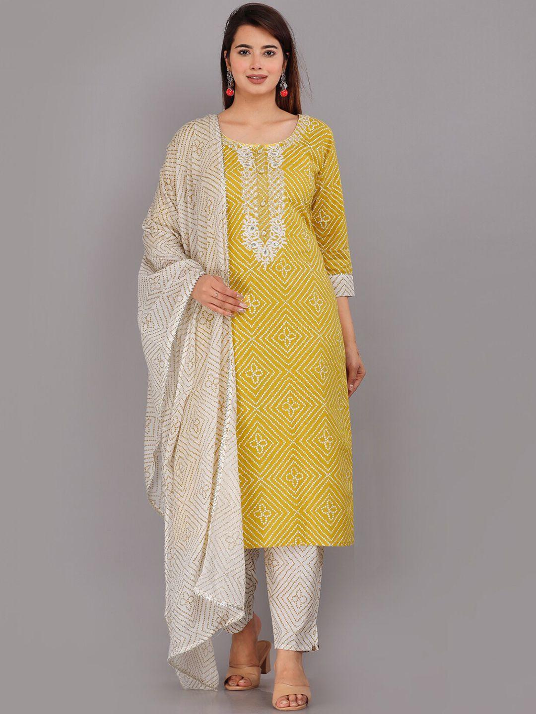 highlight fashion export bandhani printed pure cotton kurta with trousers & dupatta