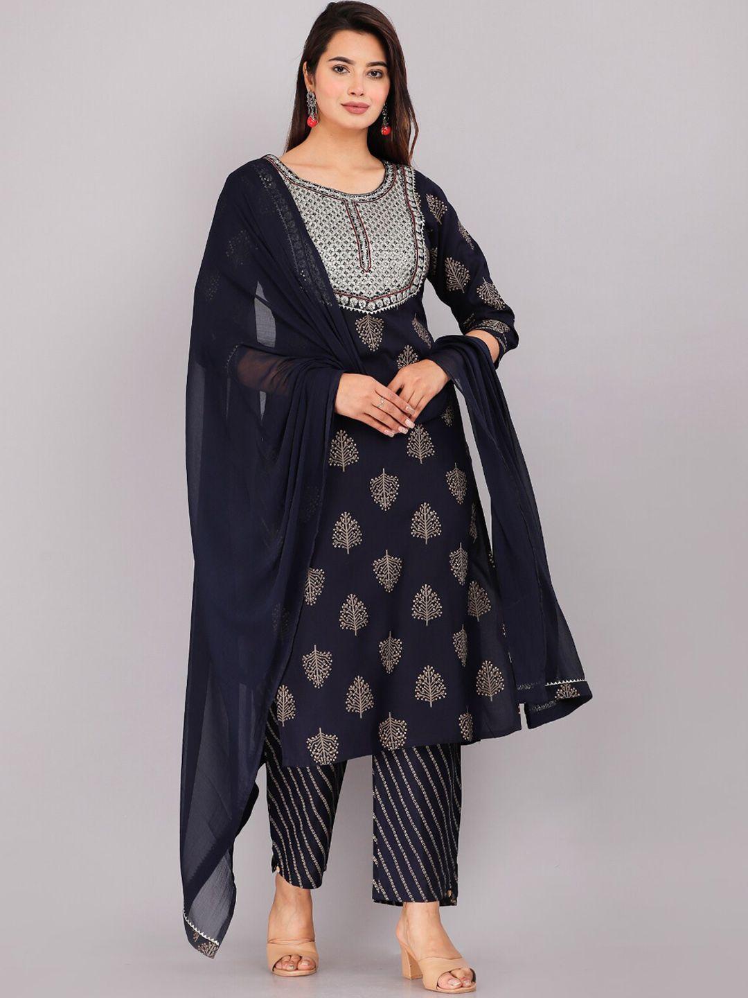 highlight fashion export bandhani printed zari detail kurta with trousers & dupatta