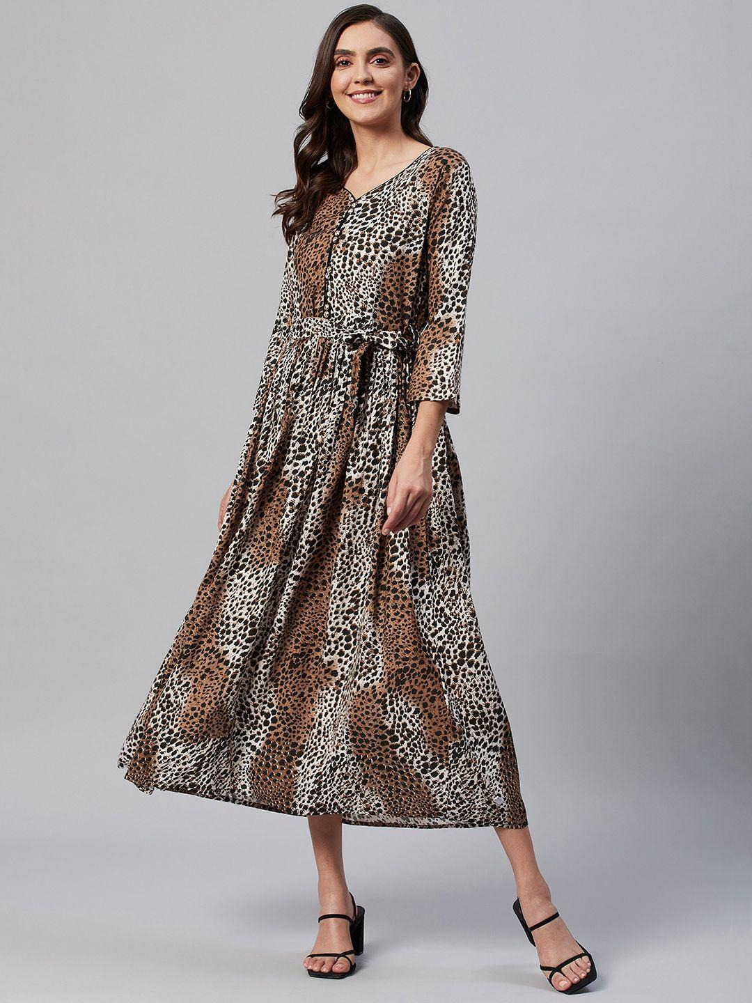 highlight fashion export brown & black cotton animal print maxi dress