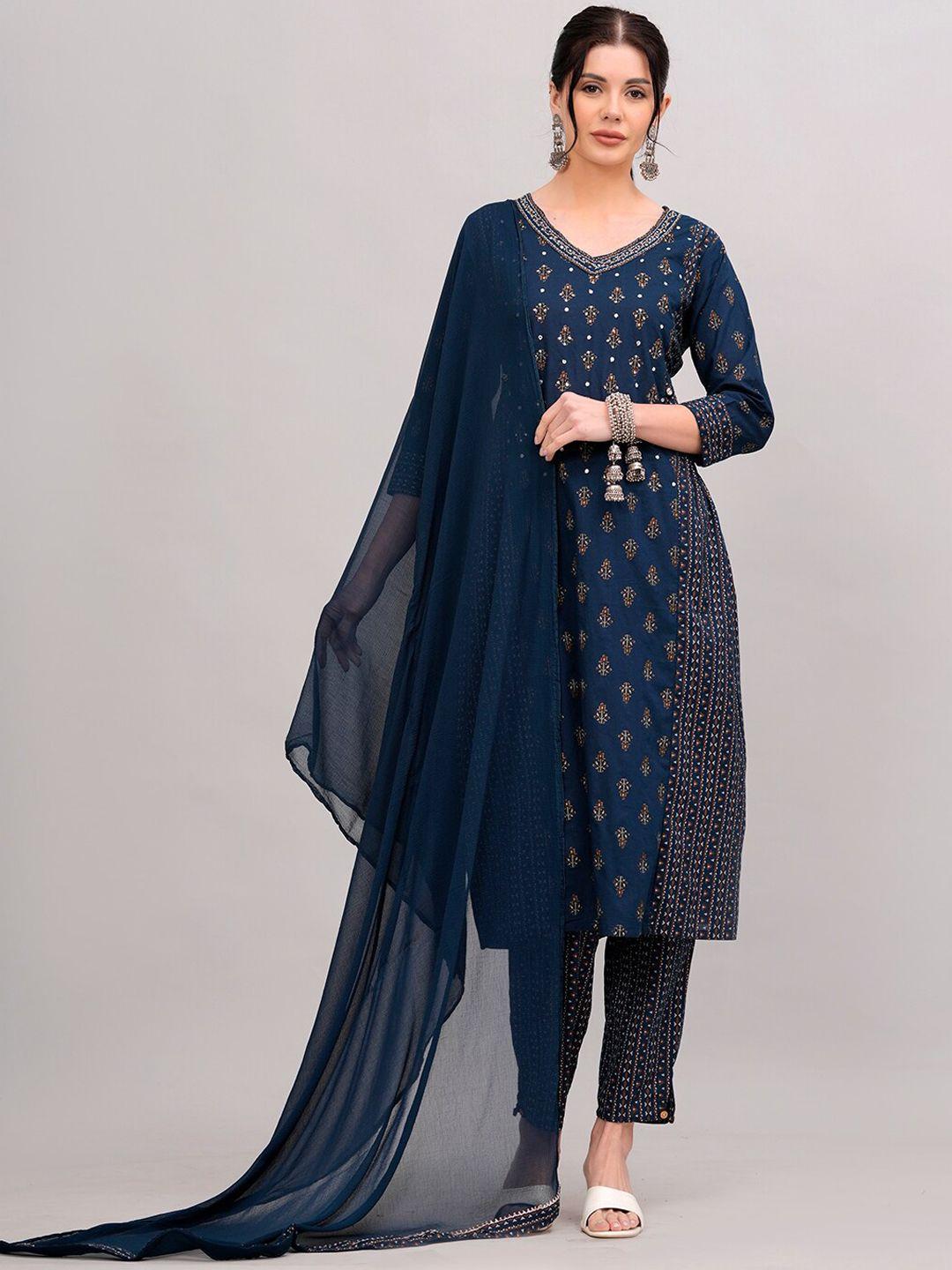 highlight fashion export ethnic motifs cotton fabric straight kurta trouser & dupatta