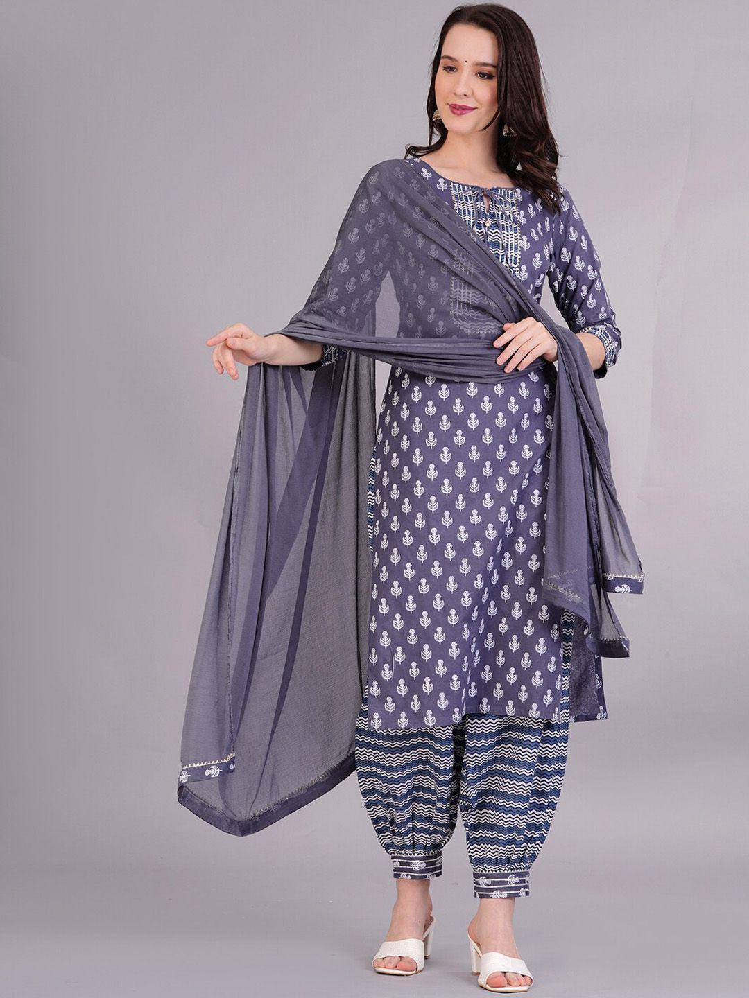 highlight fashion export ethnic motifs print cotton straight kurta & salwar with dupatta