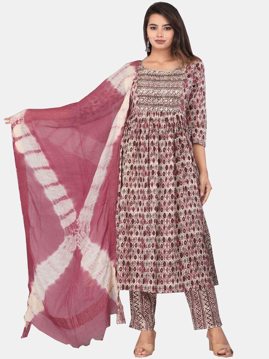 highlight fashion export ethnic motifs printed a-line kurta & trousers with dupatta