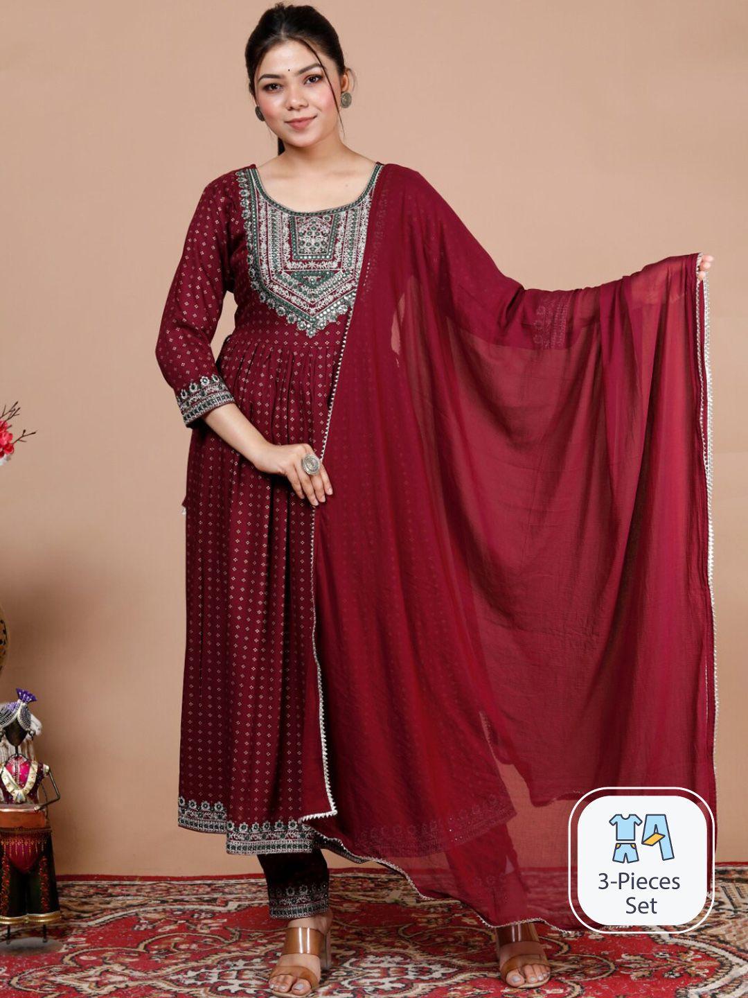 highlight fashion export ethnic motifs printed a-line kurta & trousers with dupatta