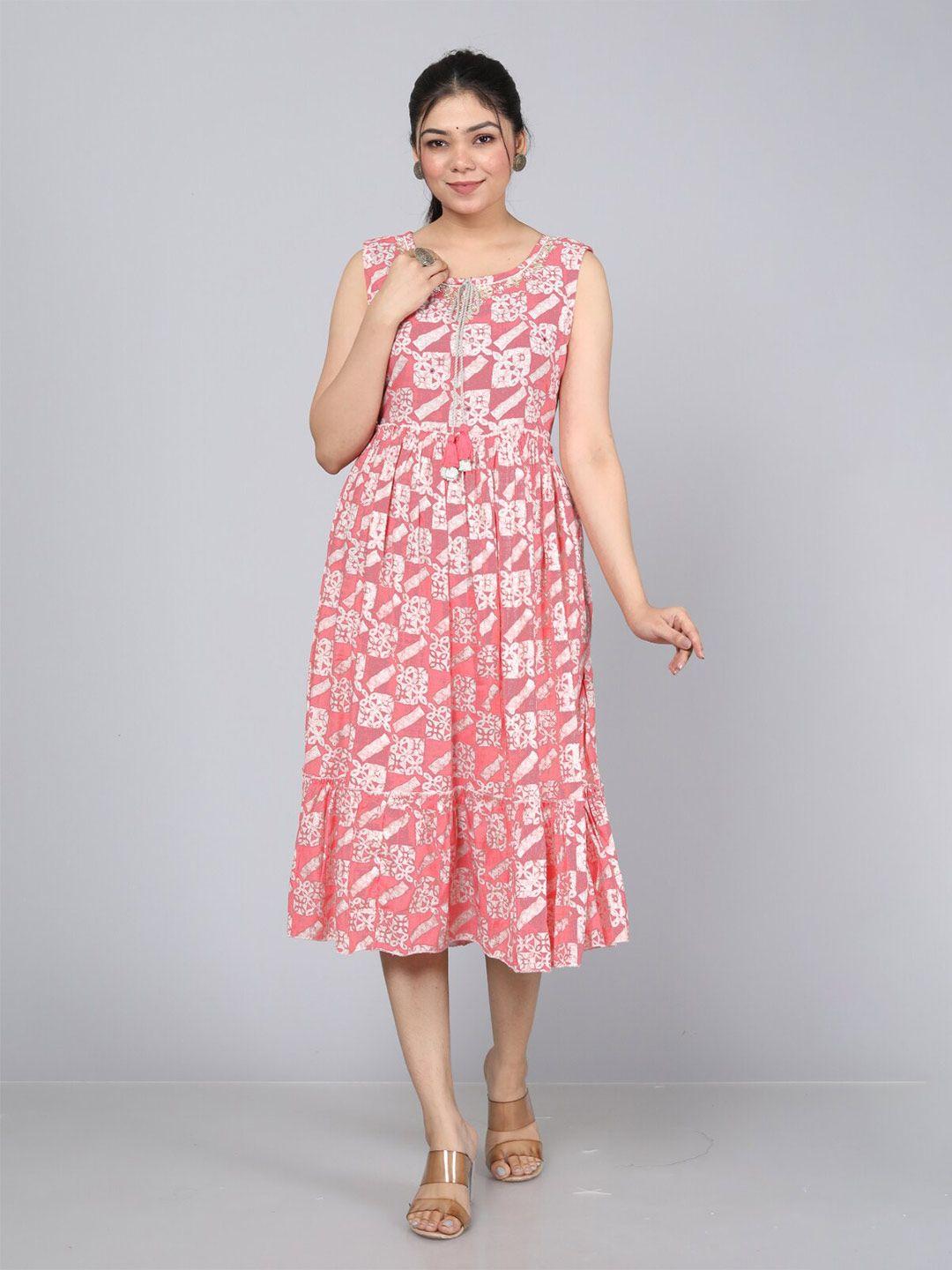 highlight fashion export ethnic motifs printed gathered tiered fit & flare ethnic dress