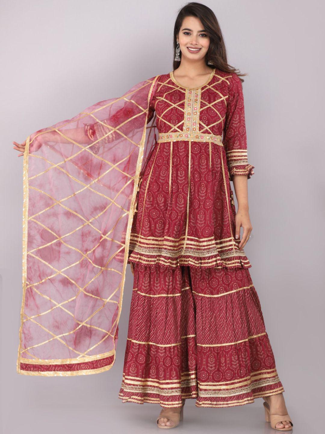 highlight fashion export ethnic motifs printed gotta patti kurta & sharara with dupatta