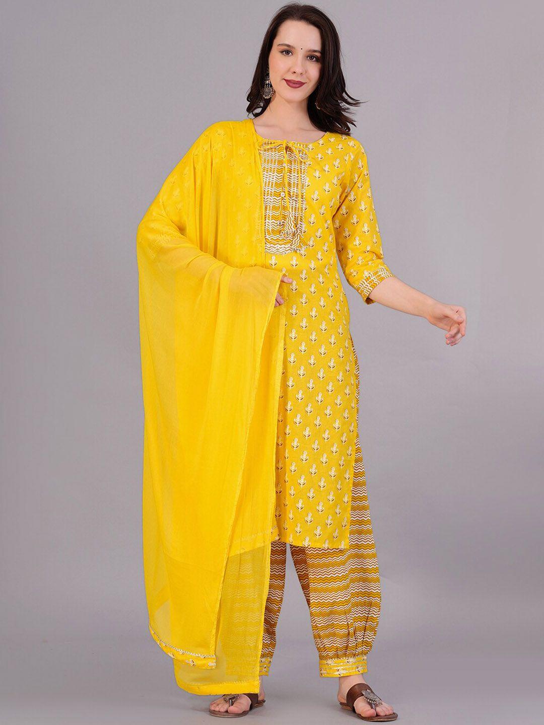 highlight fashion export ethnic motifs printed gotta patti pure cotton straight kurta set